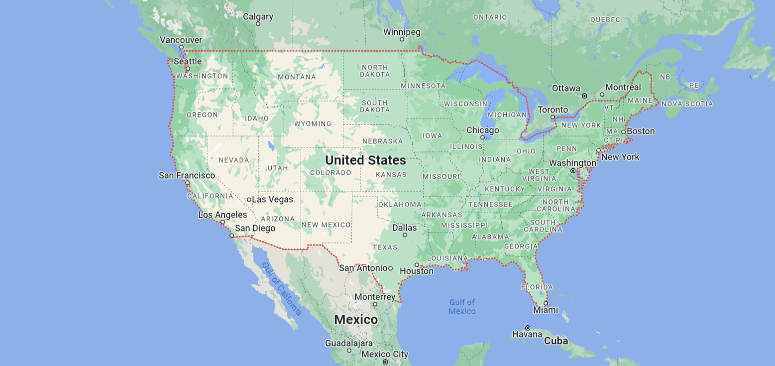 A map of the united states and mexico.